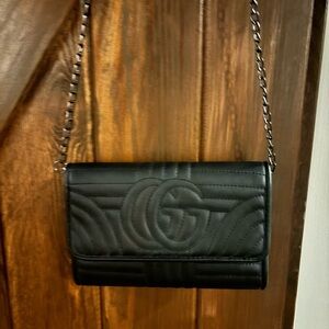 Black Quilted Crossbody Bag with Chain Strap inspired